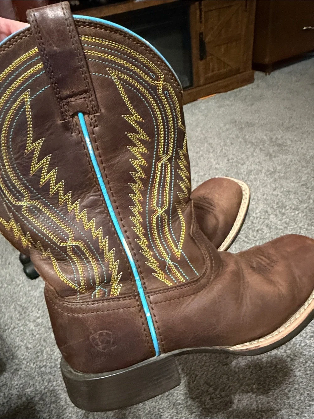 ARIAT Children’s Chute Boss Brown Leather Square toe Cowboy Boots Size US 12.5